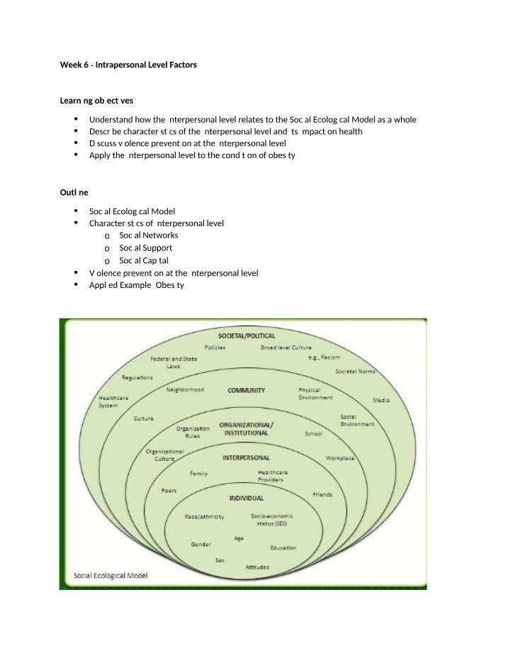 Intrapersonal Level Factors - Week 6