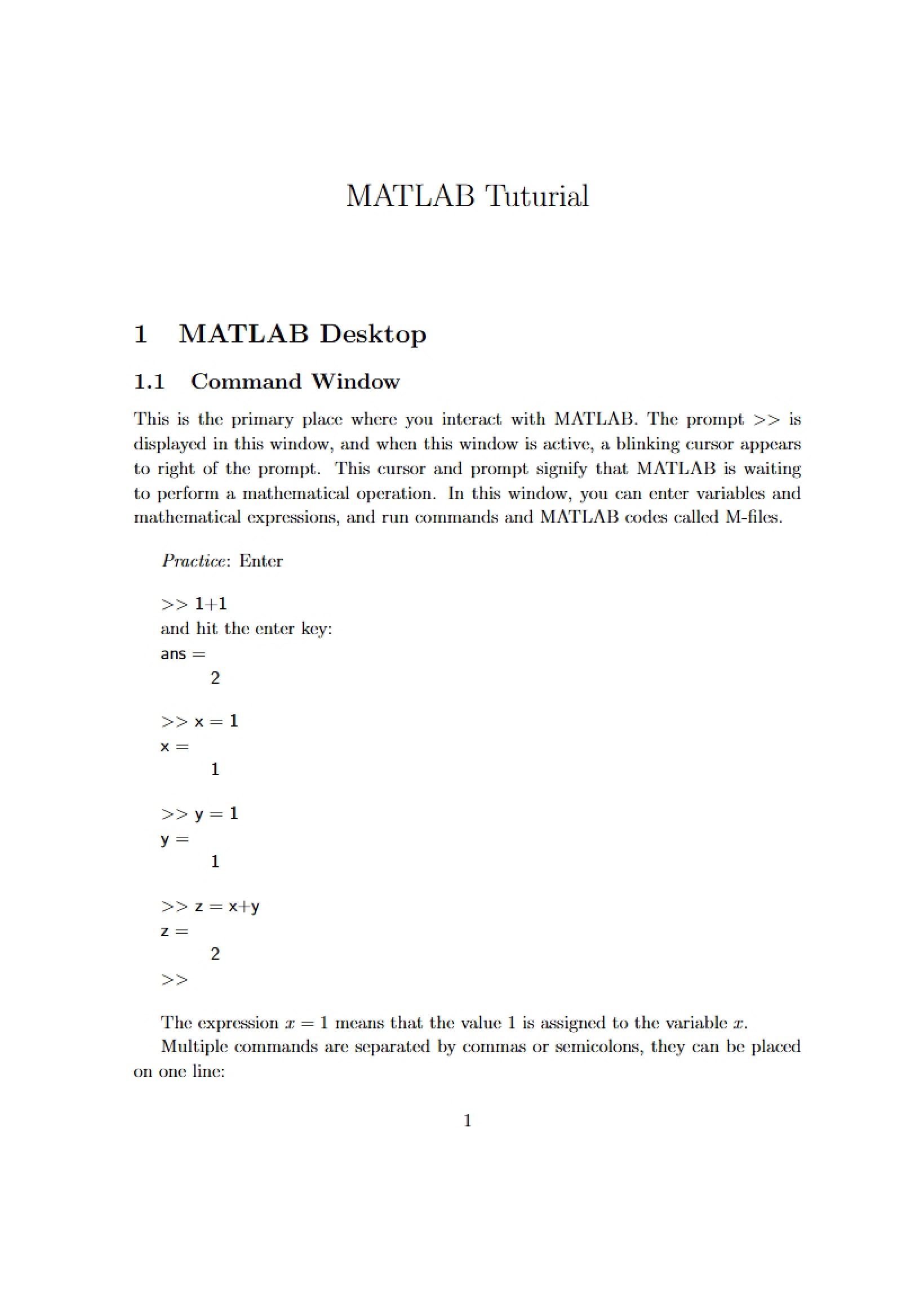 Tutorial for MATLAB
