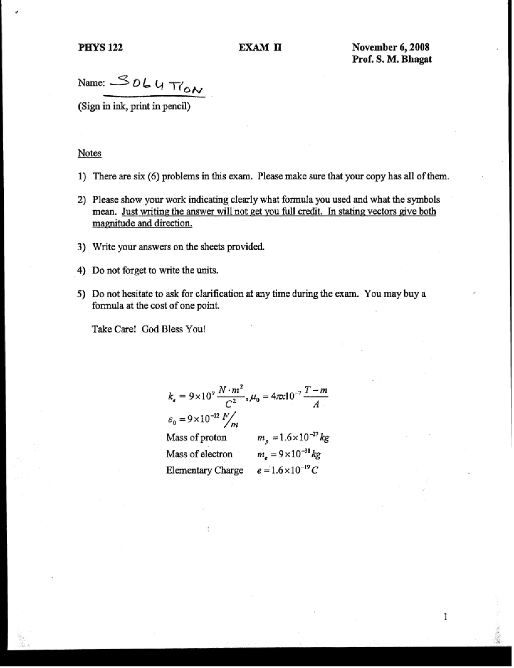 Solutions for Exam II