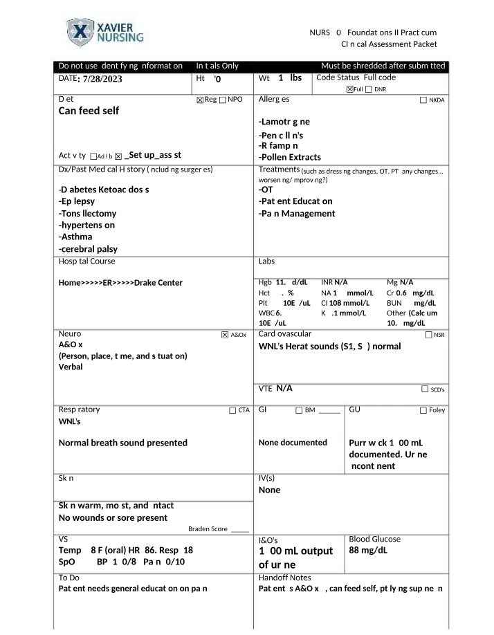 Packet for Clinical Assessment