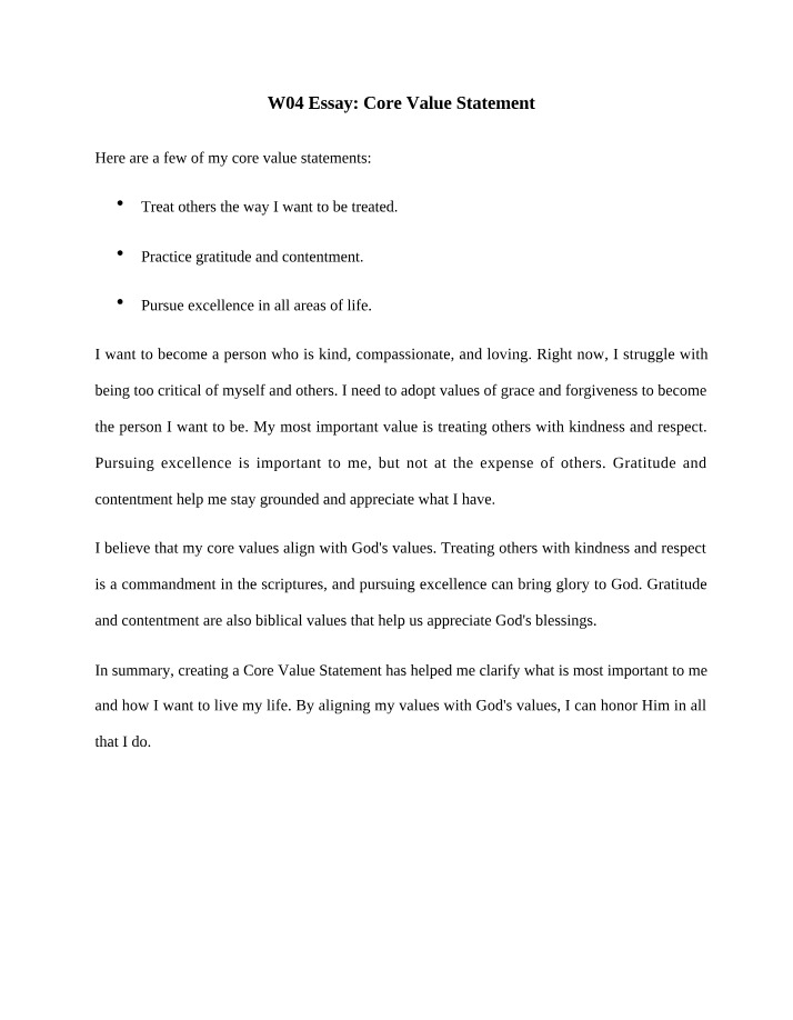 Core Value Statement - W04 Essay