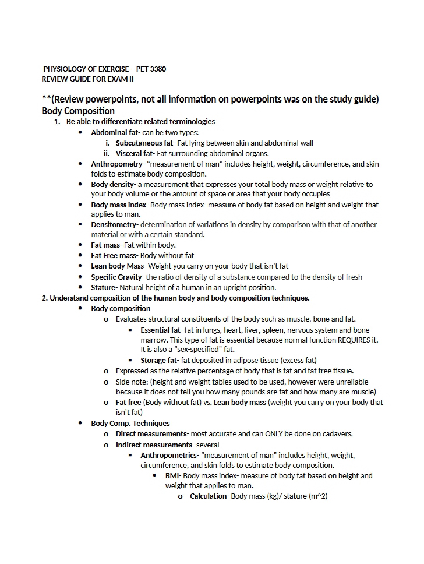 Exam II Review Guide
