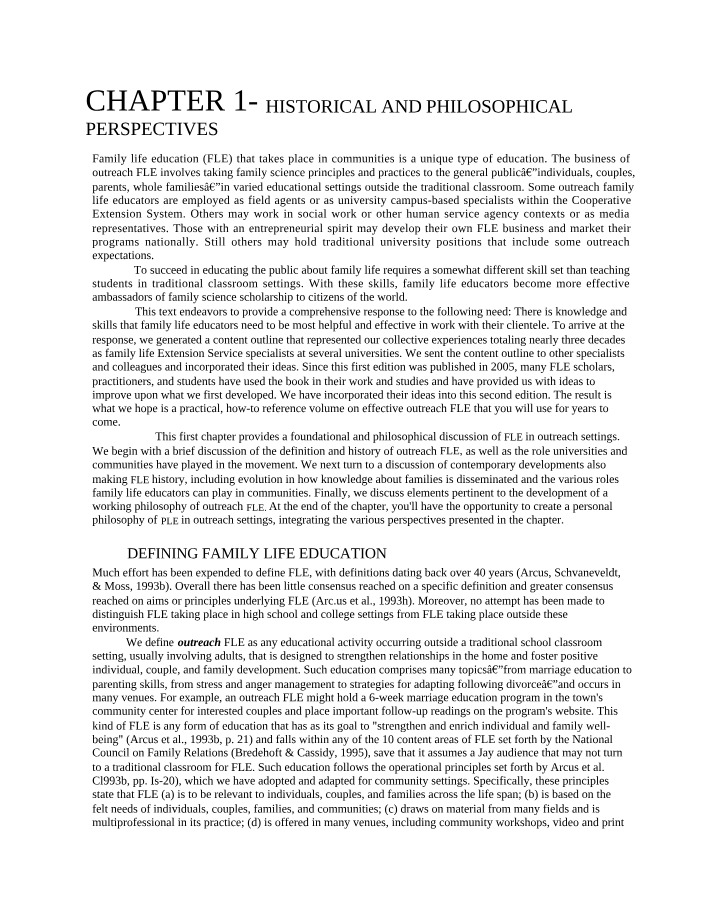 Foundational Perspectives - Outreach Family Life Education