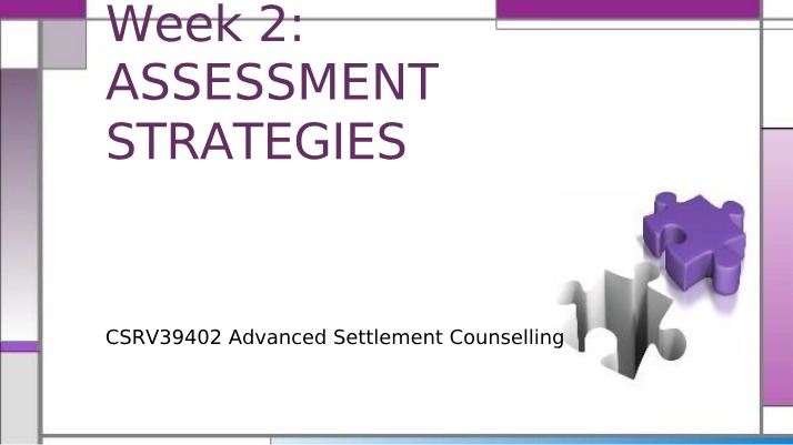 Assessment Strategies for Refugee Settlement