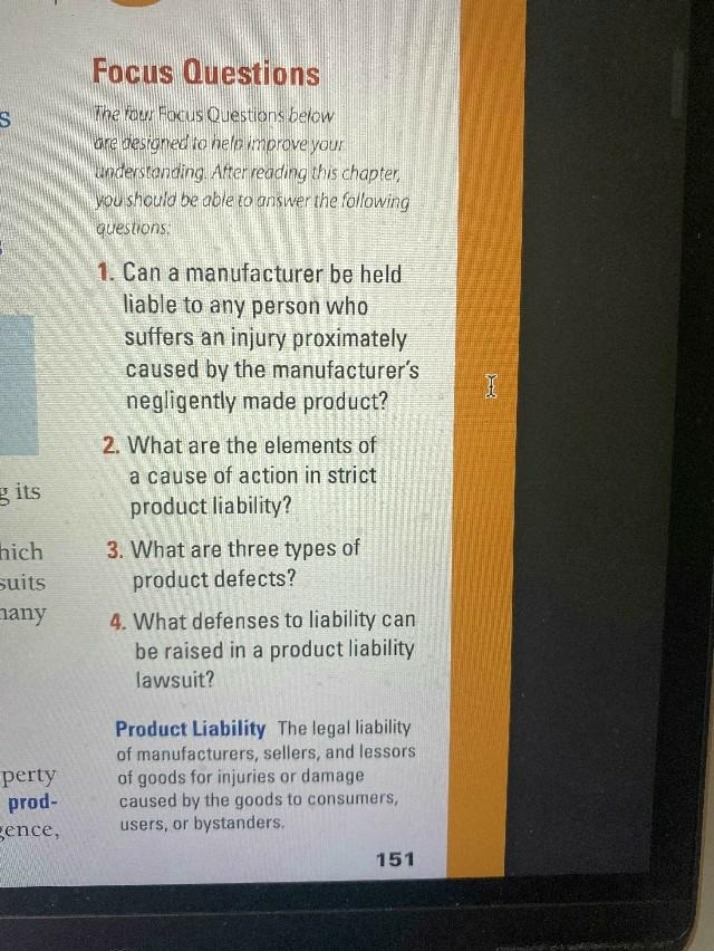 Product Liability Focus Questions