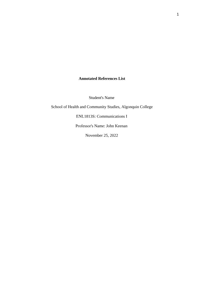 Annotated References List - ENL1813S Communications I