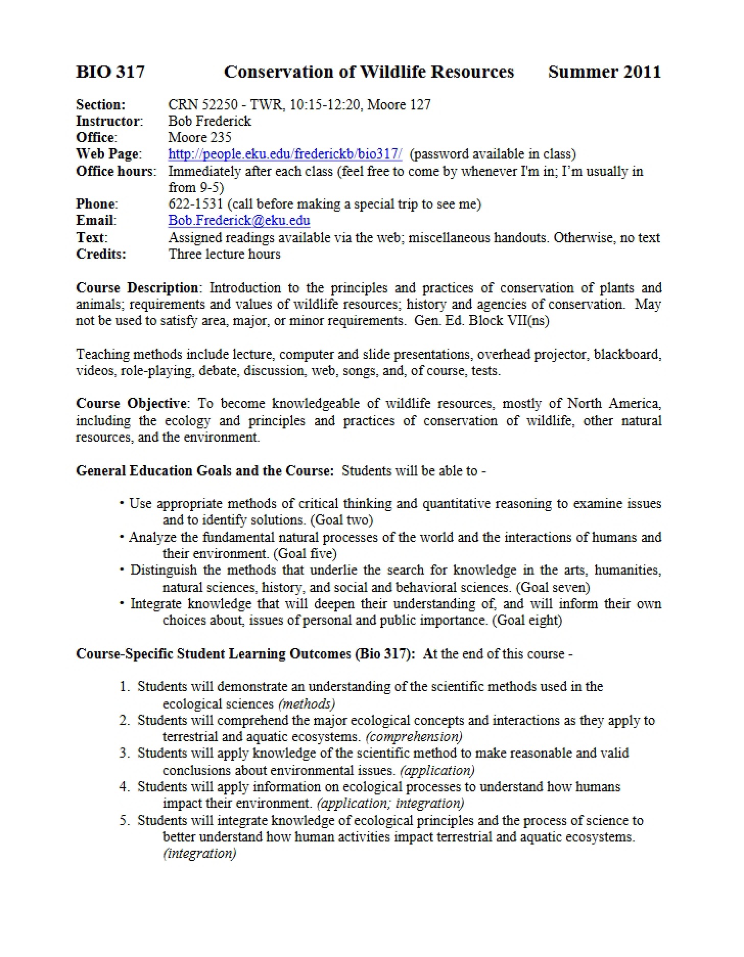 Syllabus for BIO 317