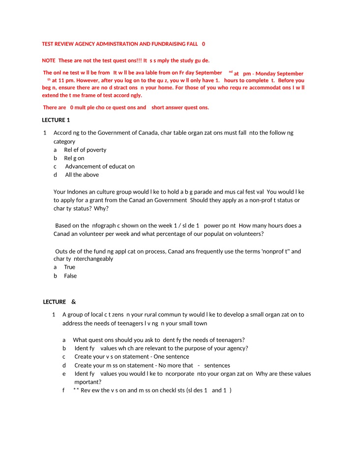 Study Guide for Agency Administration and Fundraising Fall 2023