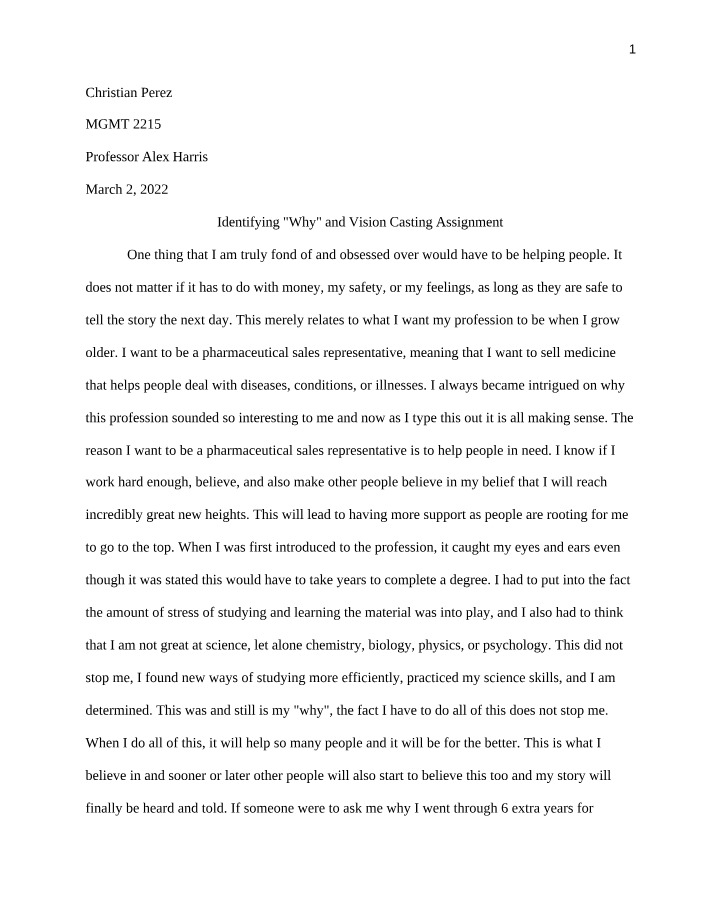 Assignment - Identifying Why and Vision Casting