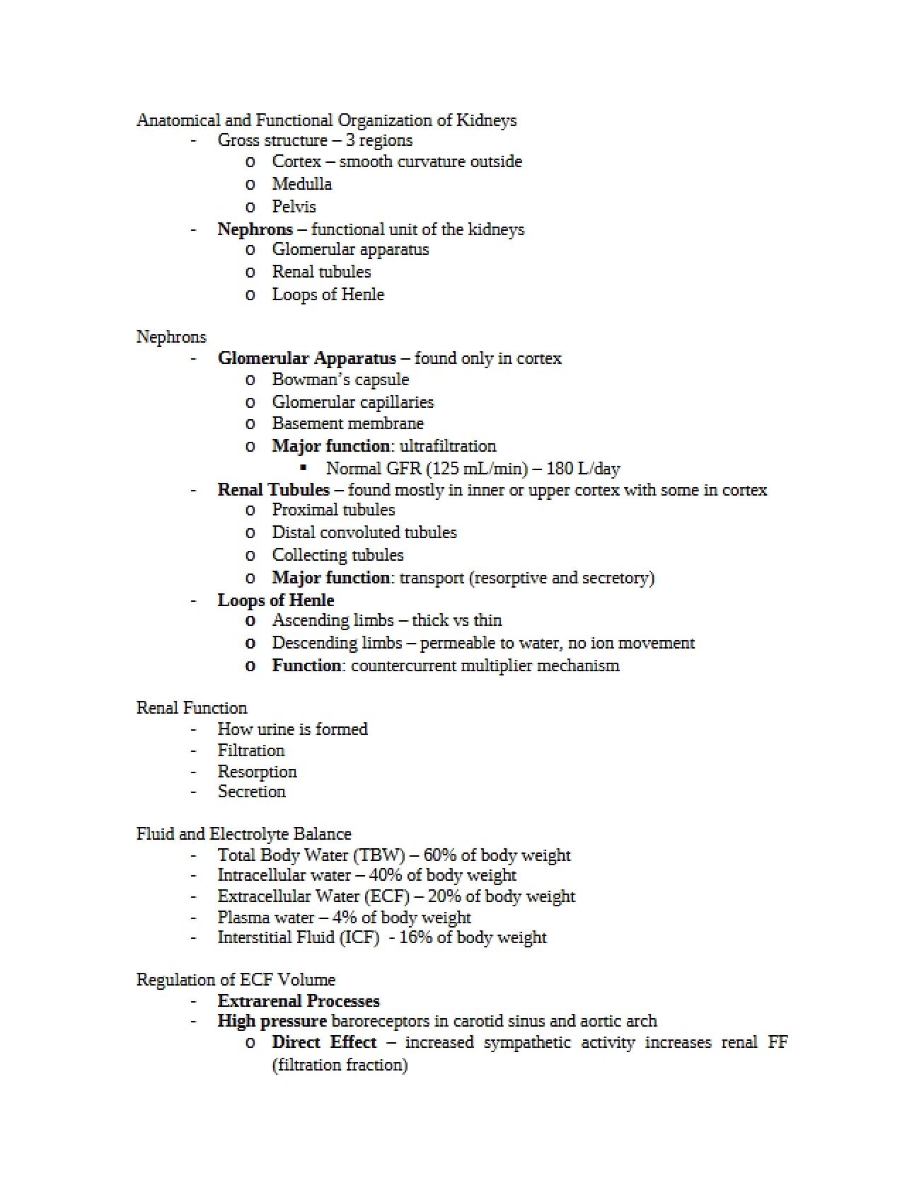 Kidney Organization Functional and Anatomical
