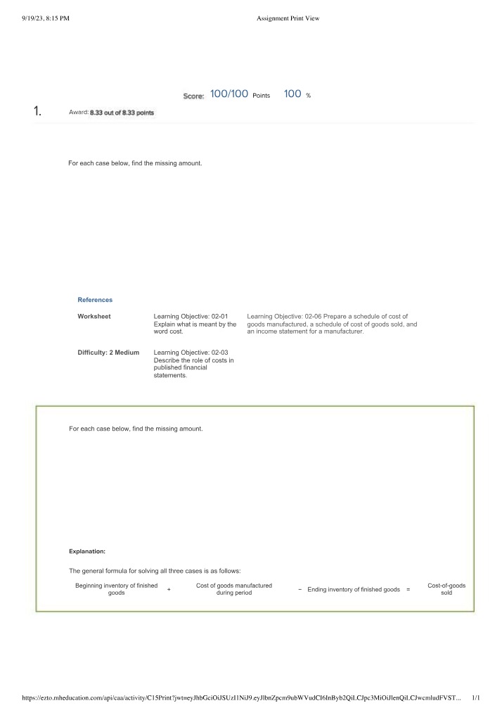 Worksheet on Cost of Goods Sold