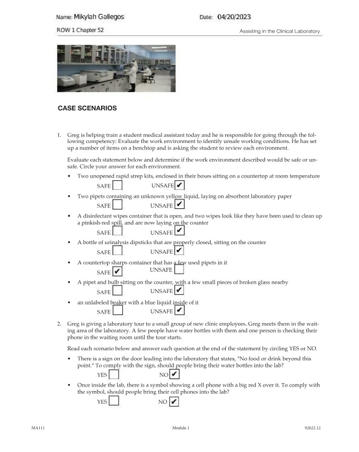 Identifying Unsafe Working Conditions - Case Scenarios