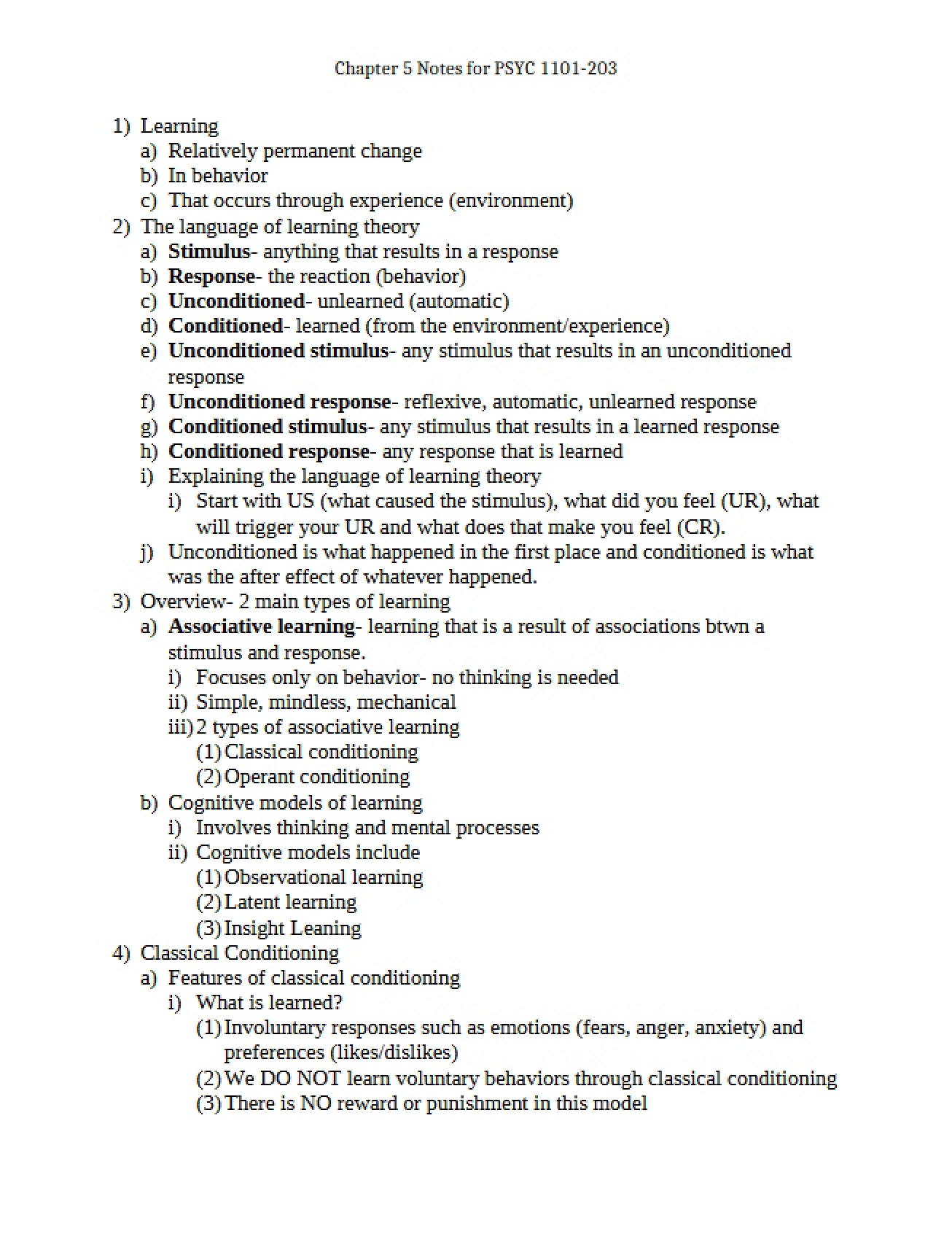 Fifth Chapter Notes for General Psychology