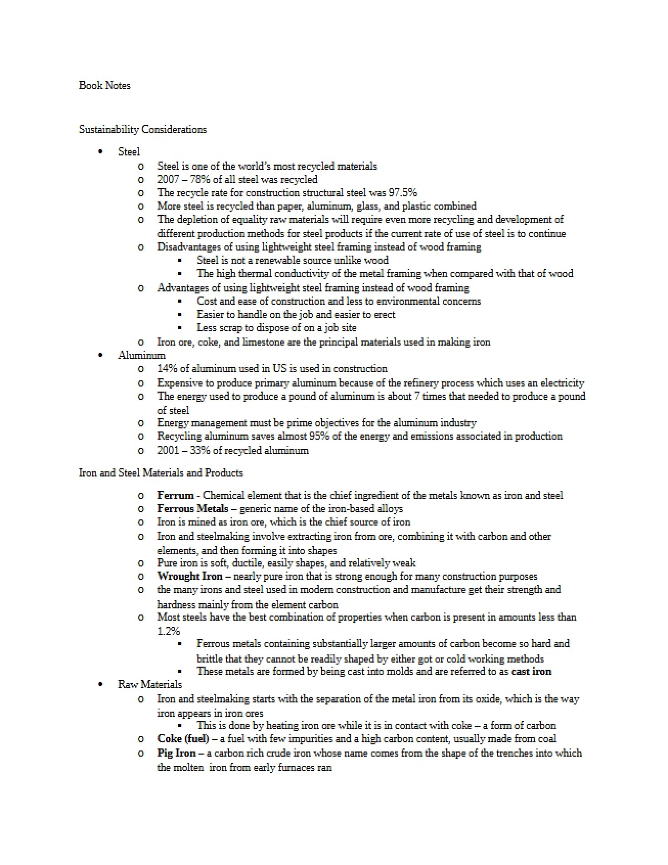 Collection of Book Notes for Construction Materials and Methods II