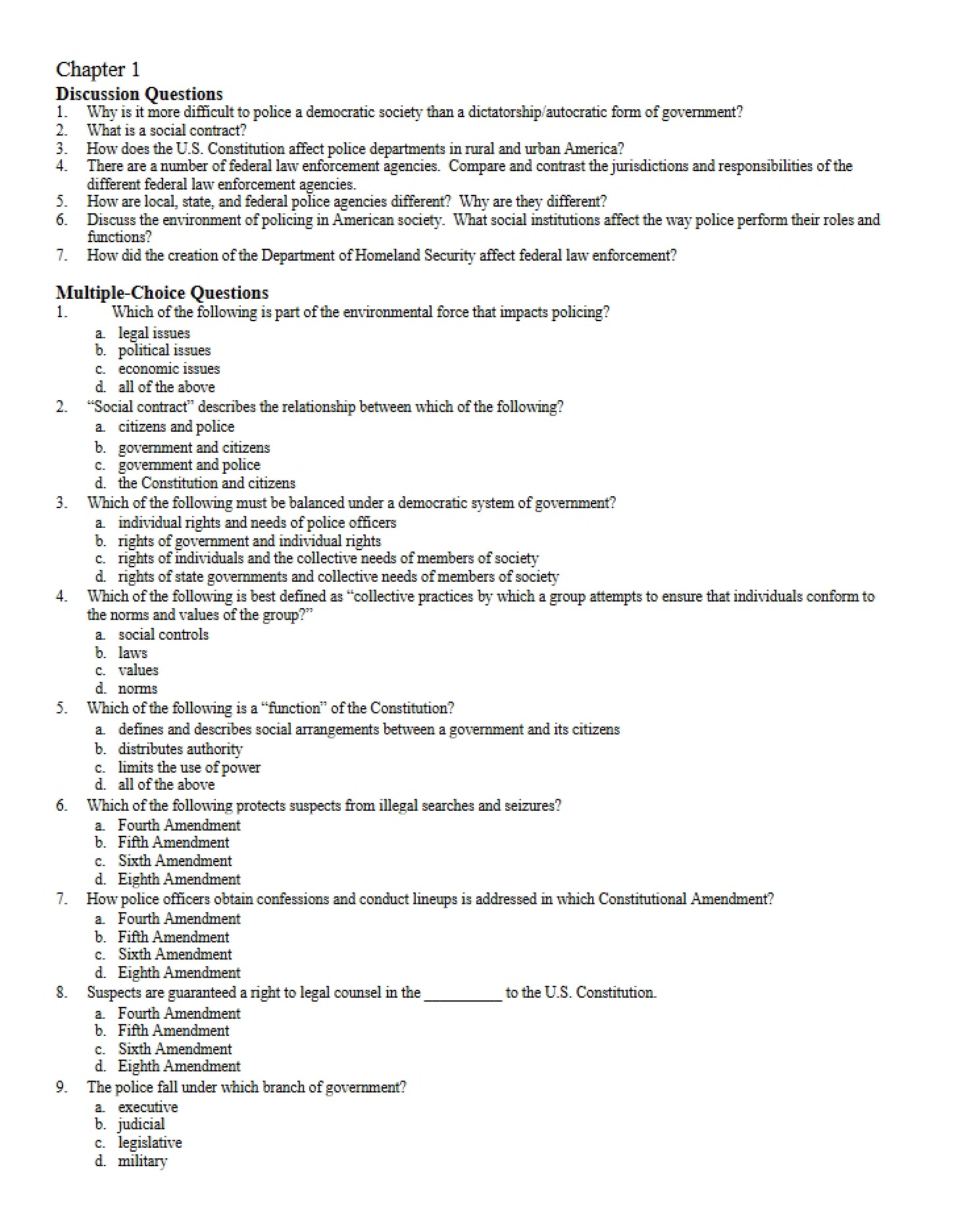 Questions for Chapter 1 Discussion