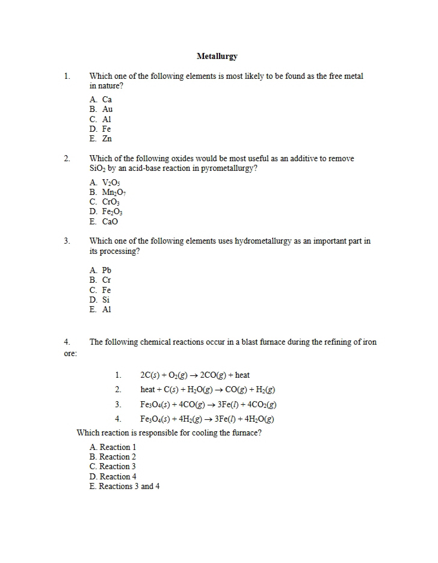 Metallurgy Supplement