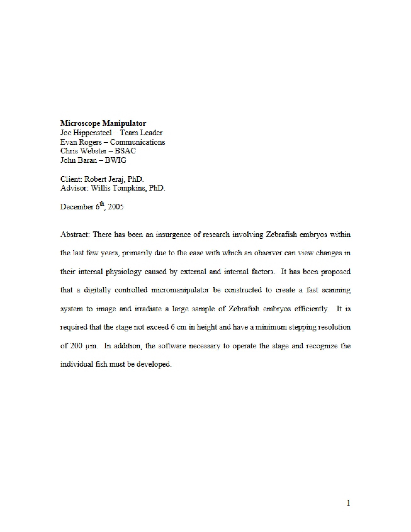 Microscope Manipulator Final Report