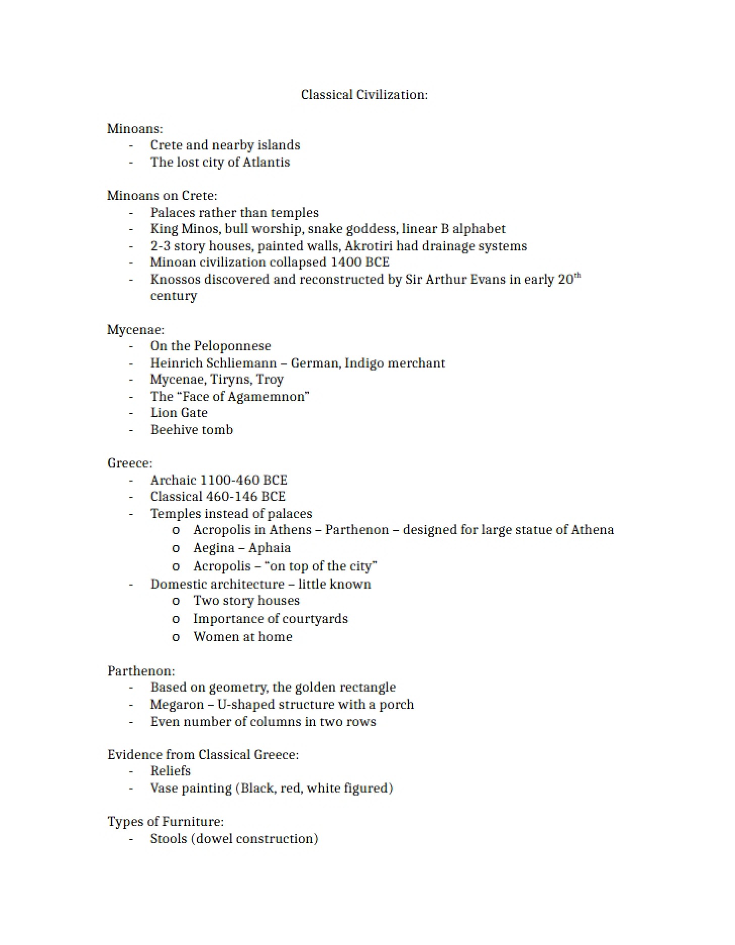 Notes on Classical Civilizations