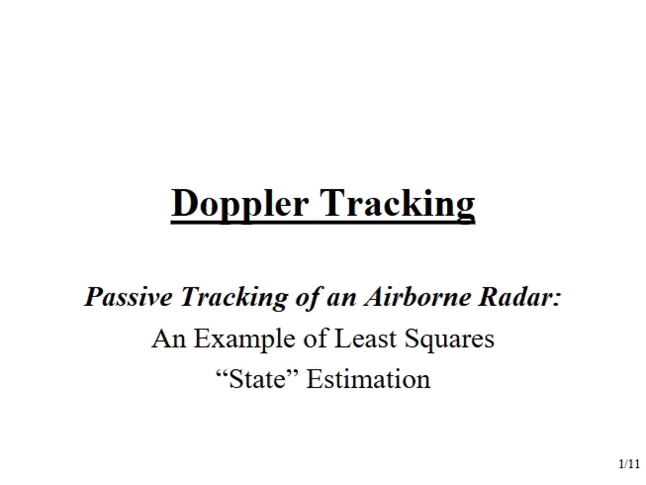 Notes on LS Doppler Tracking (Set 21)
