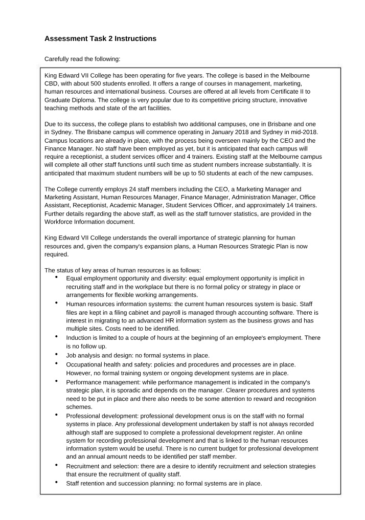 BSBHRM602 Student Assessment Task 2