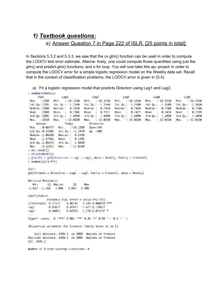 Weekly Logistic Regression - Computing LOOCV Error