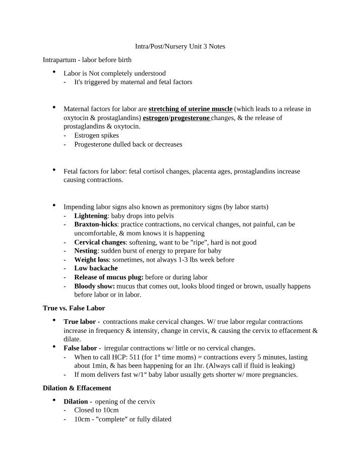 IntraPostNursery Notes for Unit 3