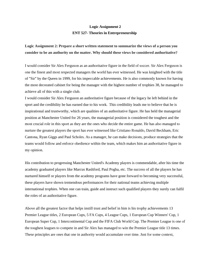 Theories in Entrepreneurship - Logic Assignment 2
