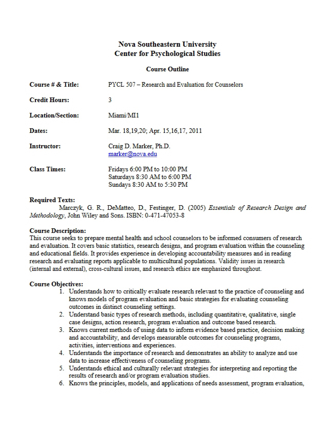 Counselors Research Syllabus
