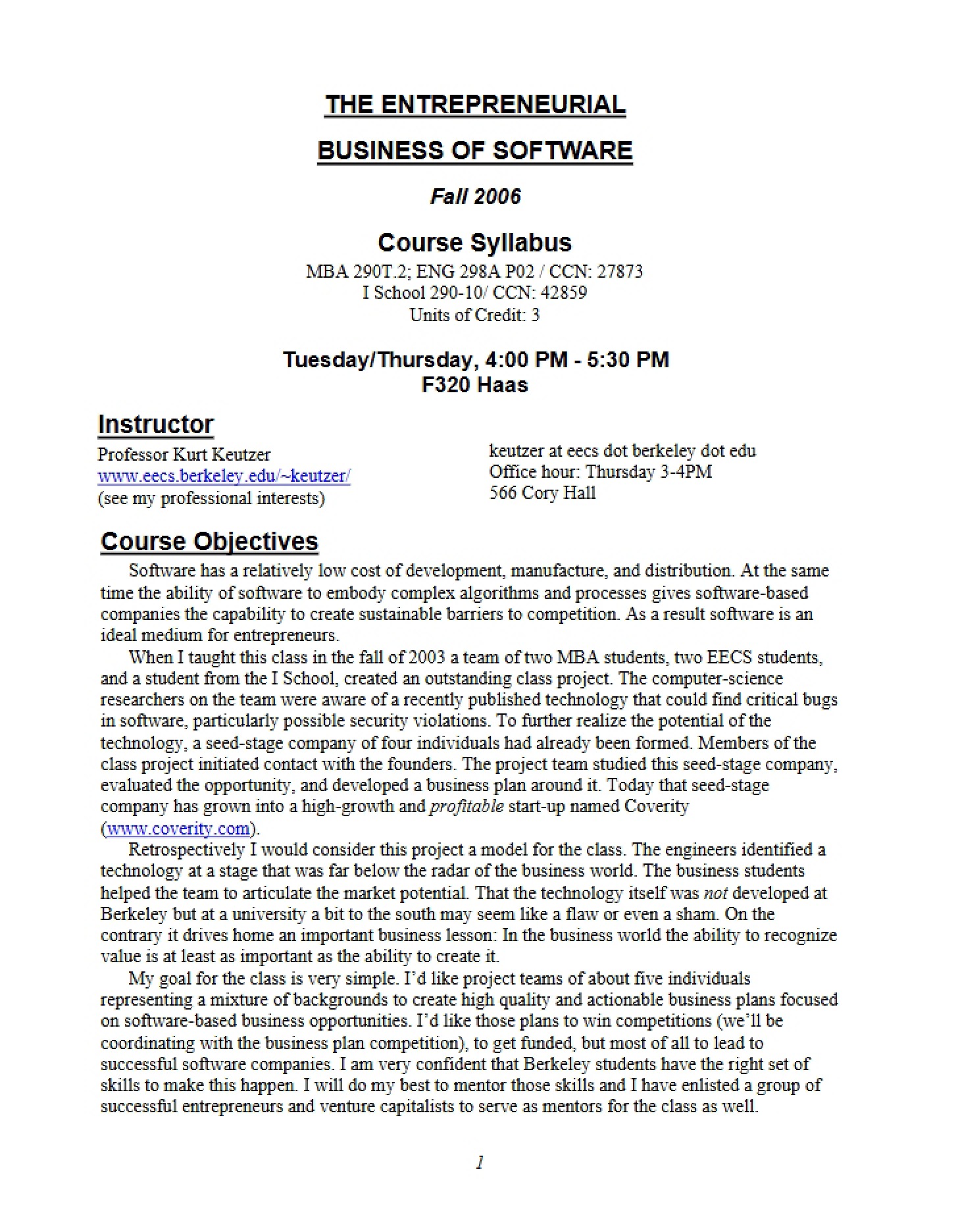 Syllabus for Course