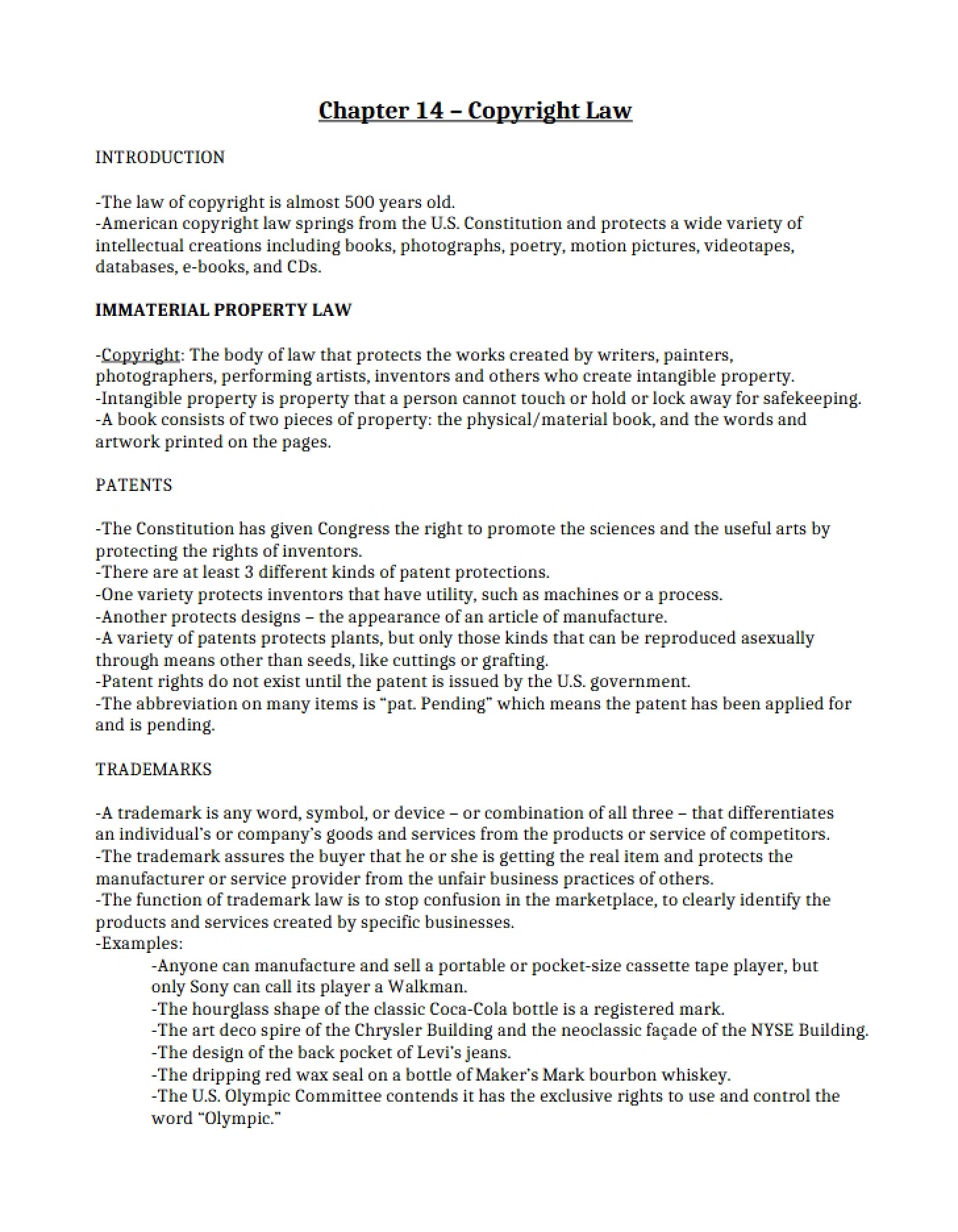 Intellectual Property Rights Copyright (Ch 14)