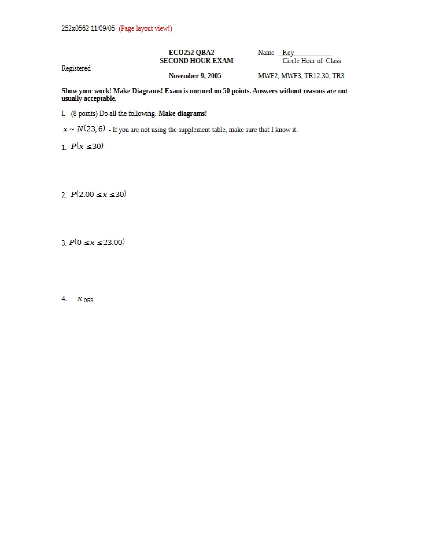 Second Hour Examination (ECO 252)