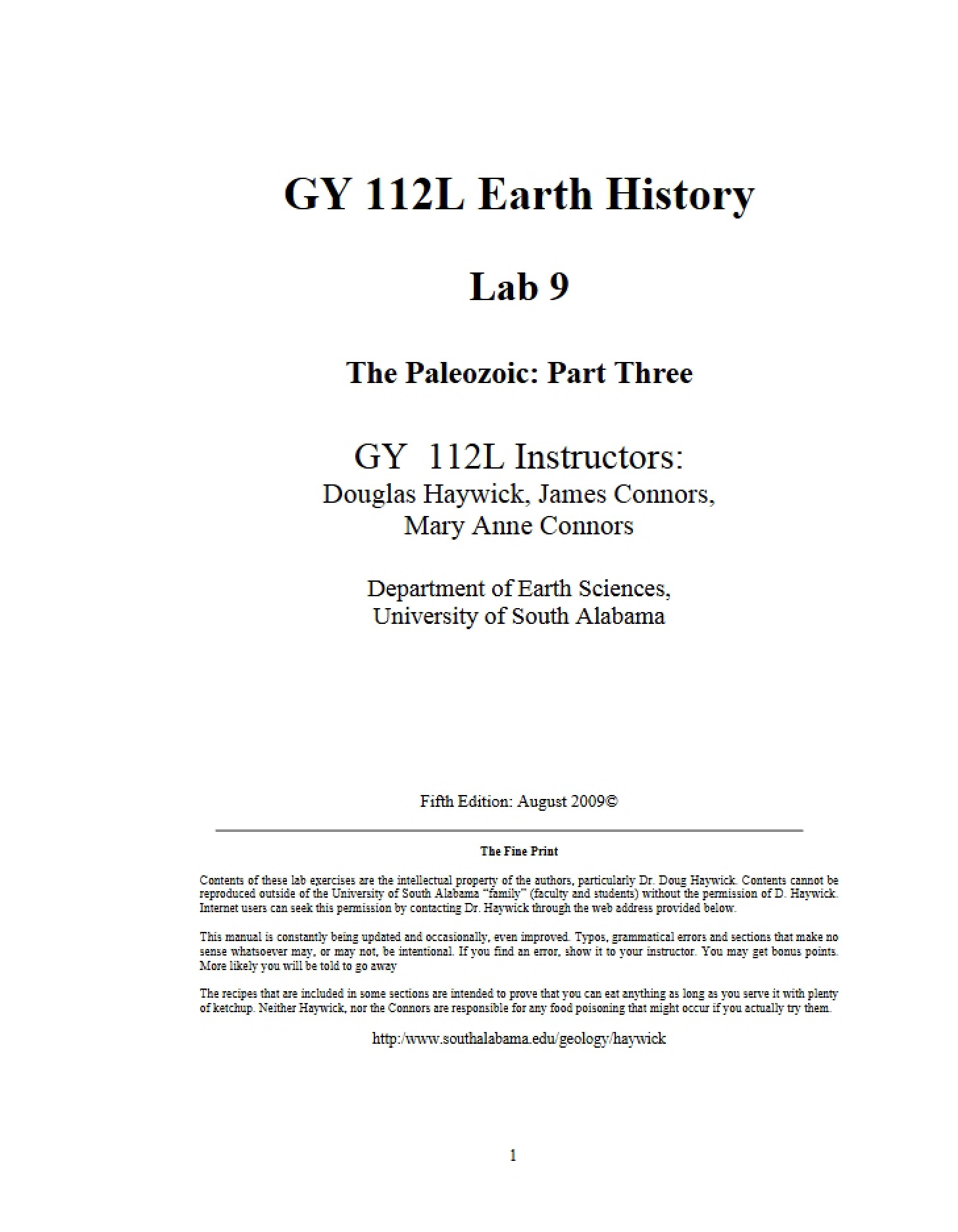 Paleozoic Era Part 3 Lab