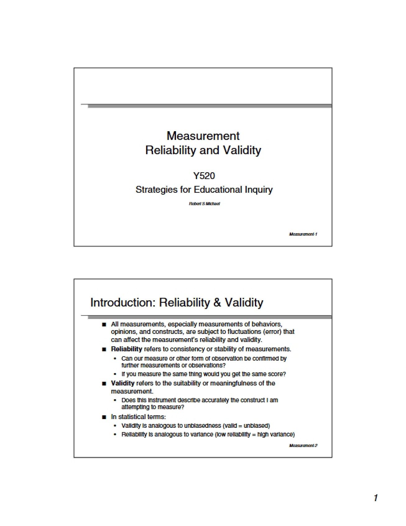 Validity and Reliability of Measurement