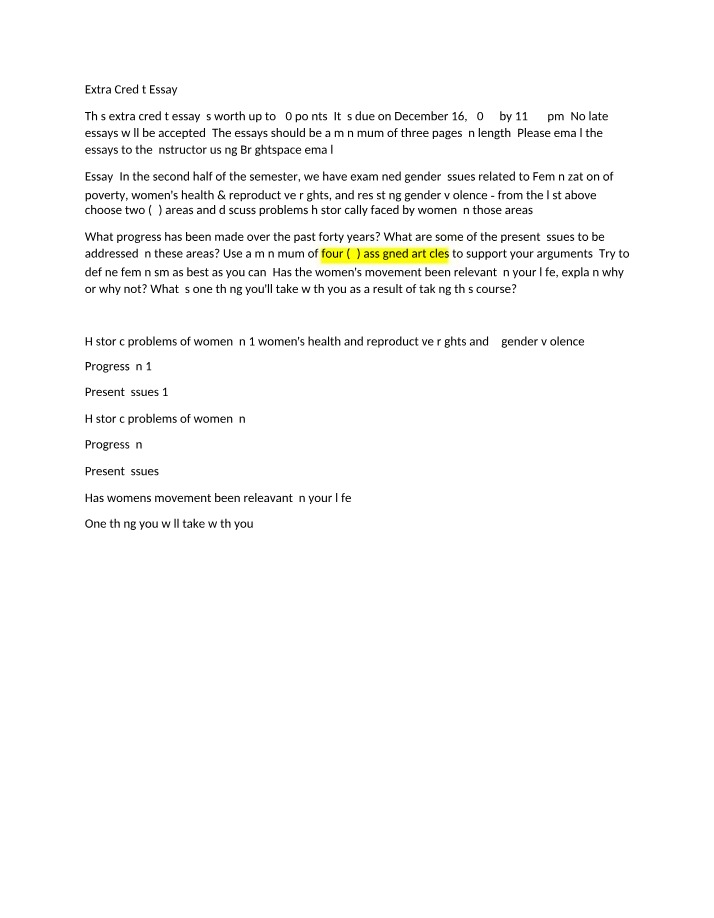 Women's Studies Extra Credit Essay
