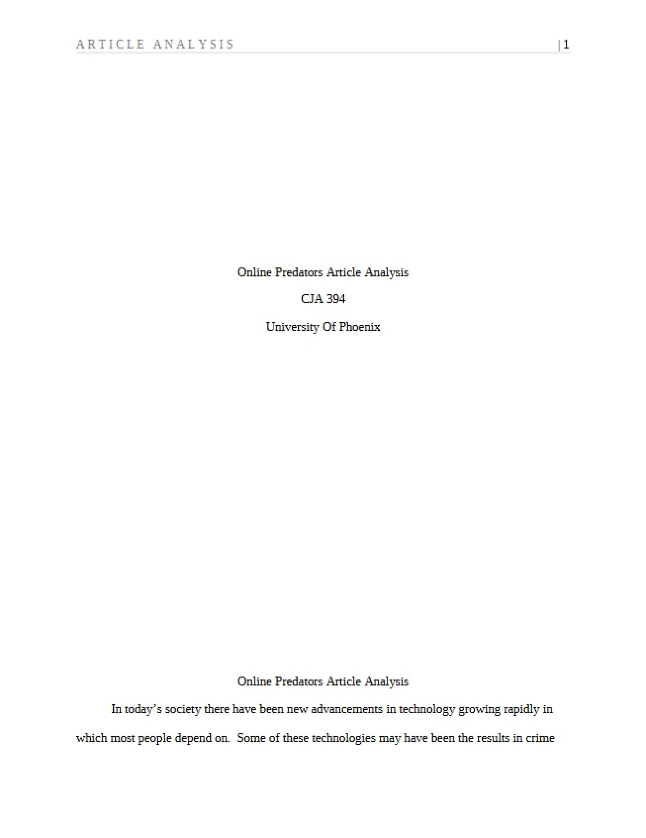 Review of Articles Regarding Online Predators