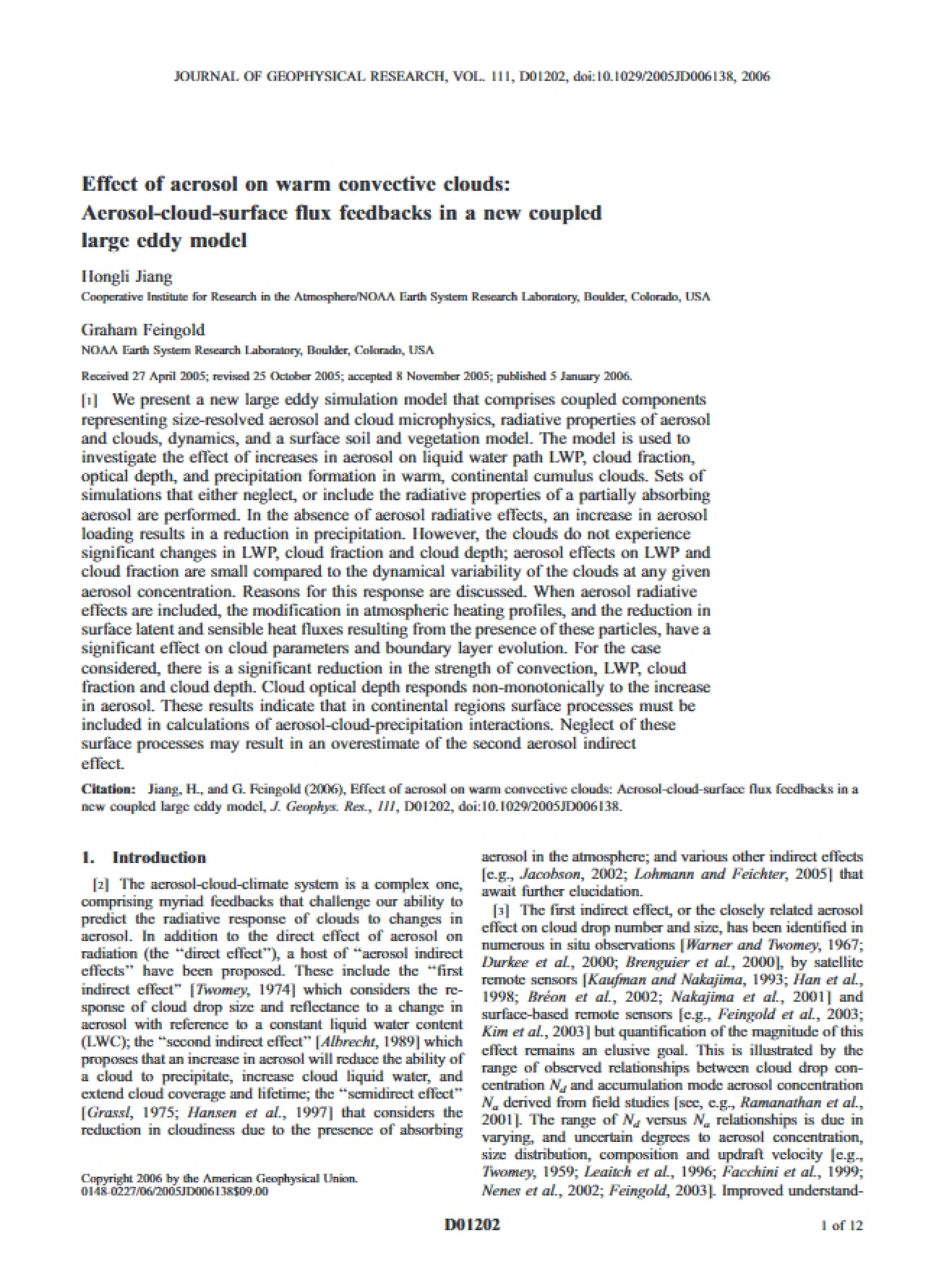 Warm Convective Clouds Aerosol Effects