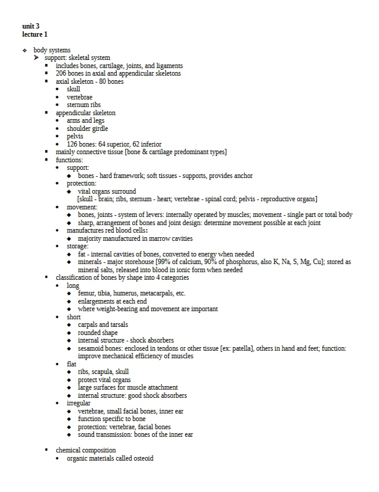 Lecture Notes for Human Anatomy and Physiology I