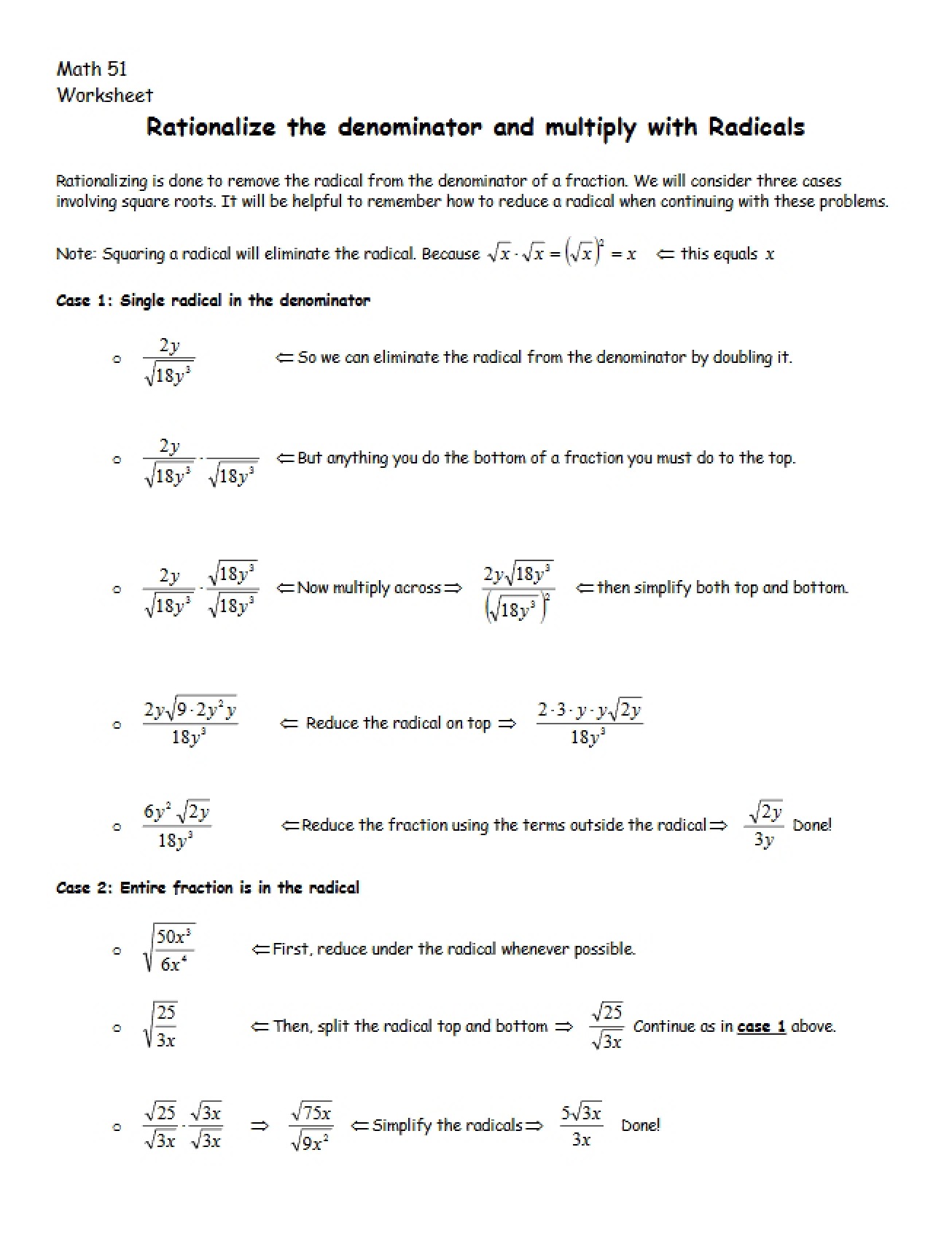 Radicals Denominator Rationalization