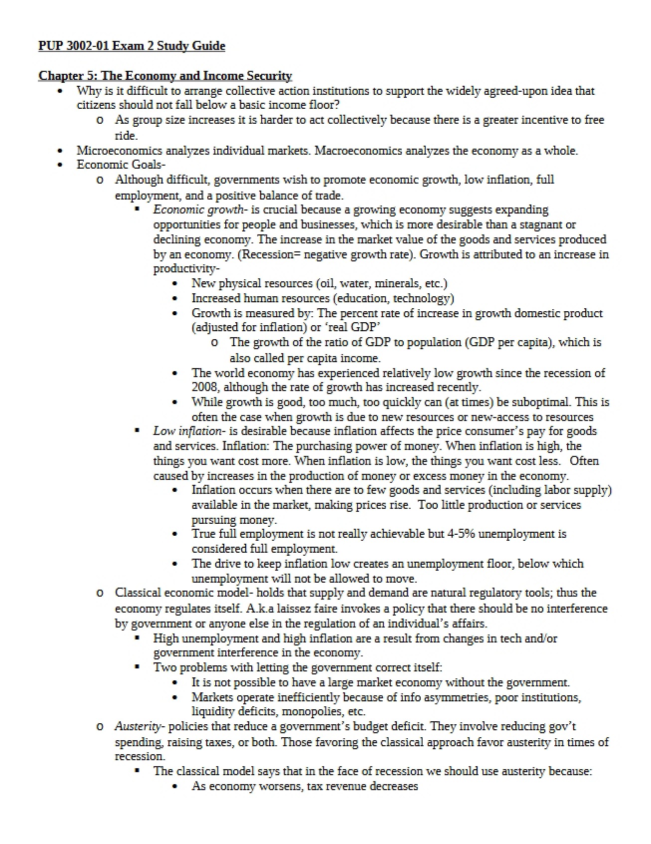 Income Security and the Economy Chapter 5