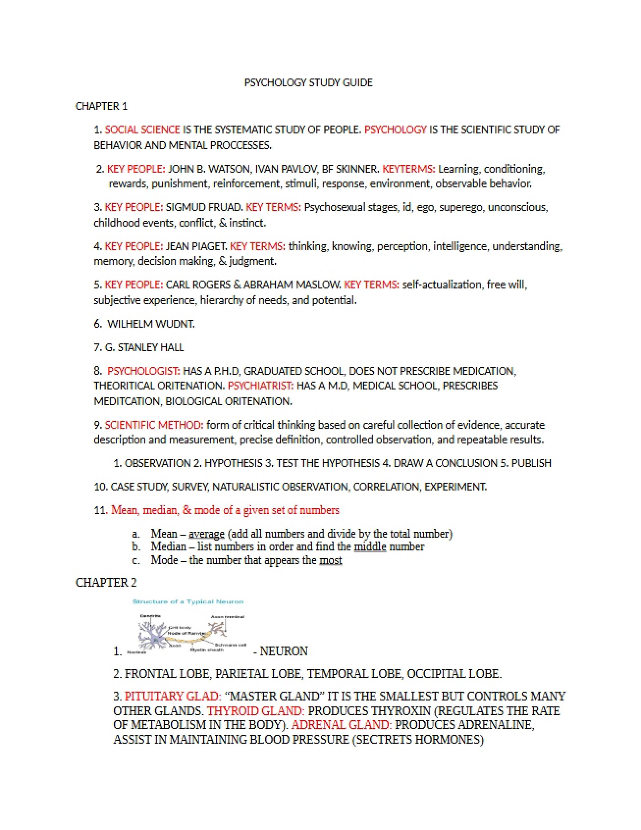 Study Guide for Psychology