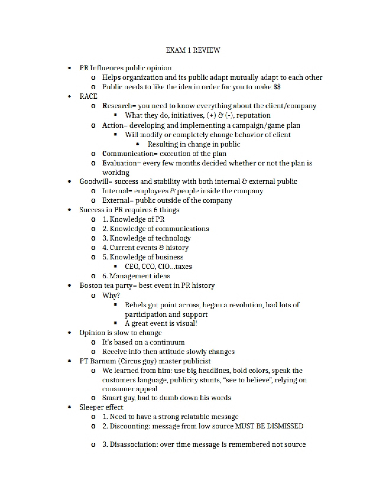 Public Relations Examination