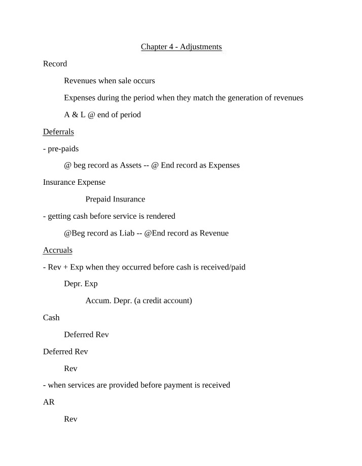 Adjustments, Deferrals, and Accruals - Chapter 4 Notes