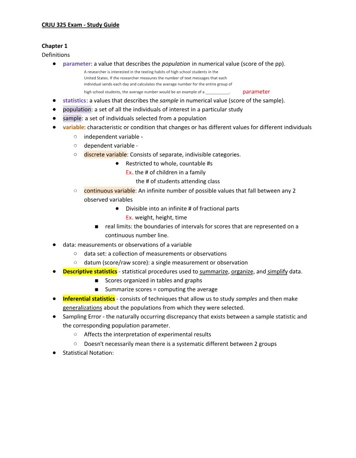 CRJU 325 Study Guide - Definitions and Scales of Measurement