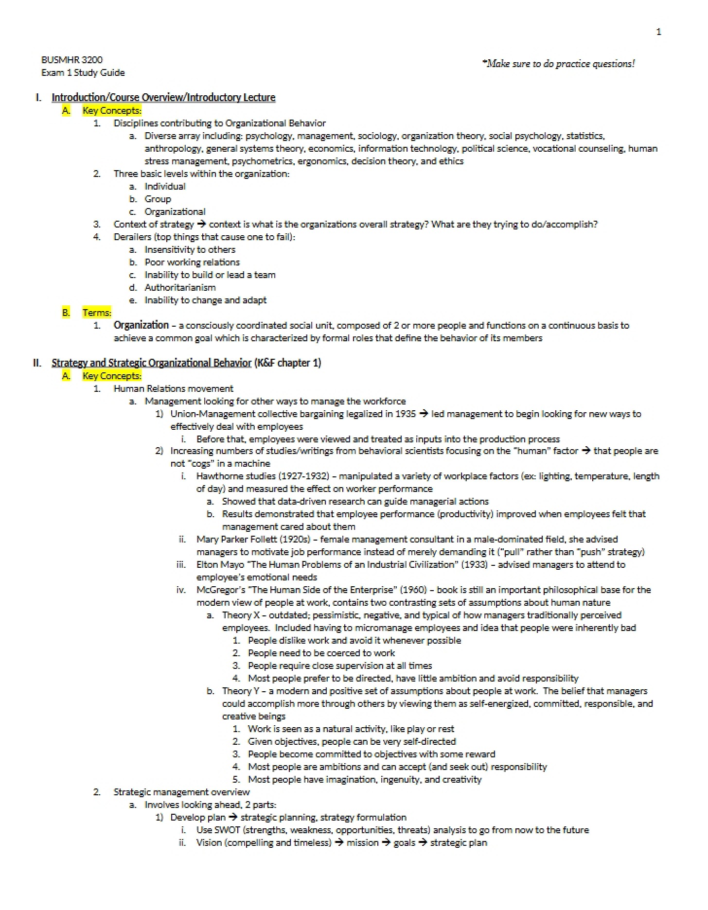 Study Guide for First Exam