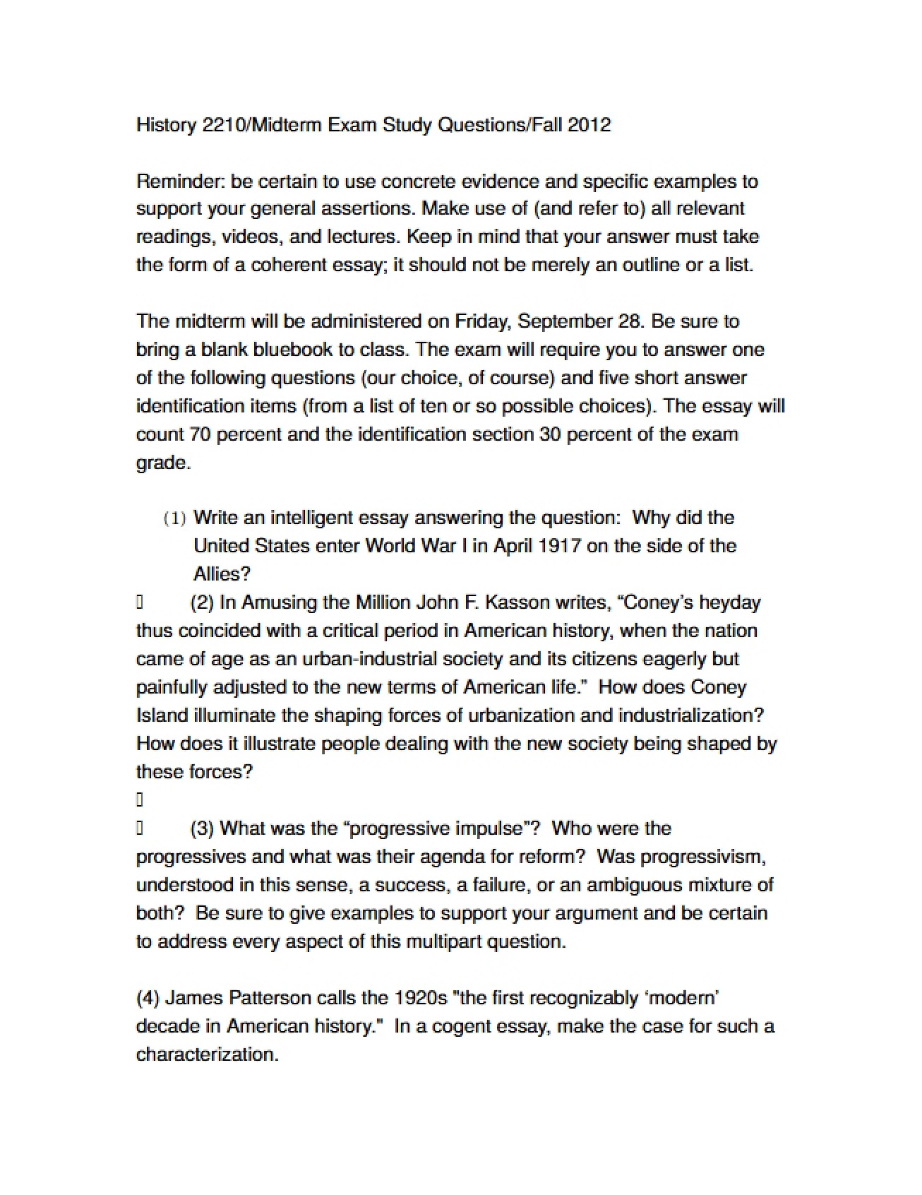 Exam 1 for History 2210