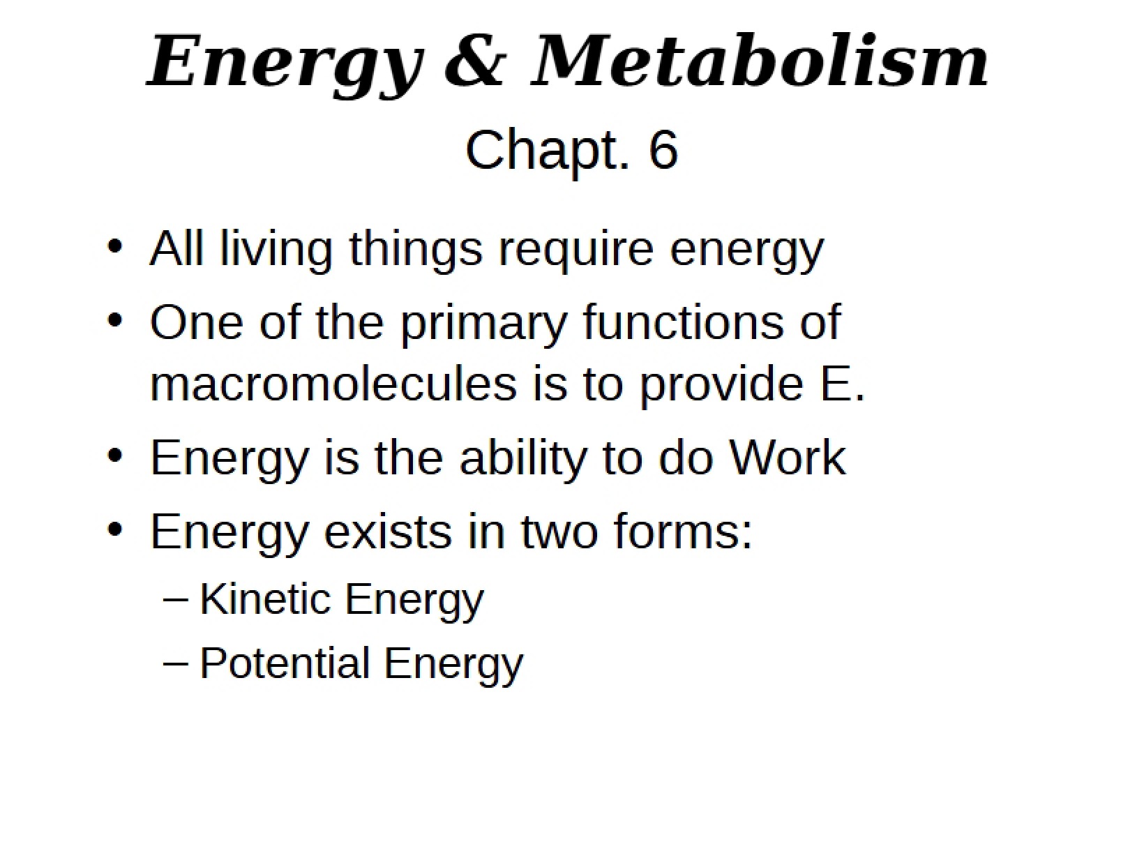 Metabolism and Energy Notes