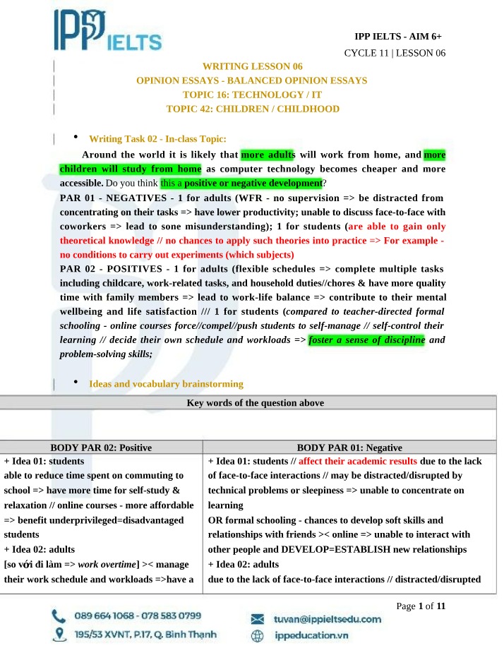 IPP IELTS AIM 6+ Lesson 06 (Cycle 11)