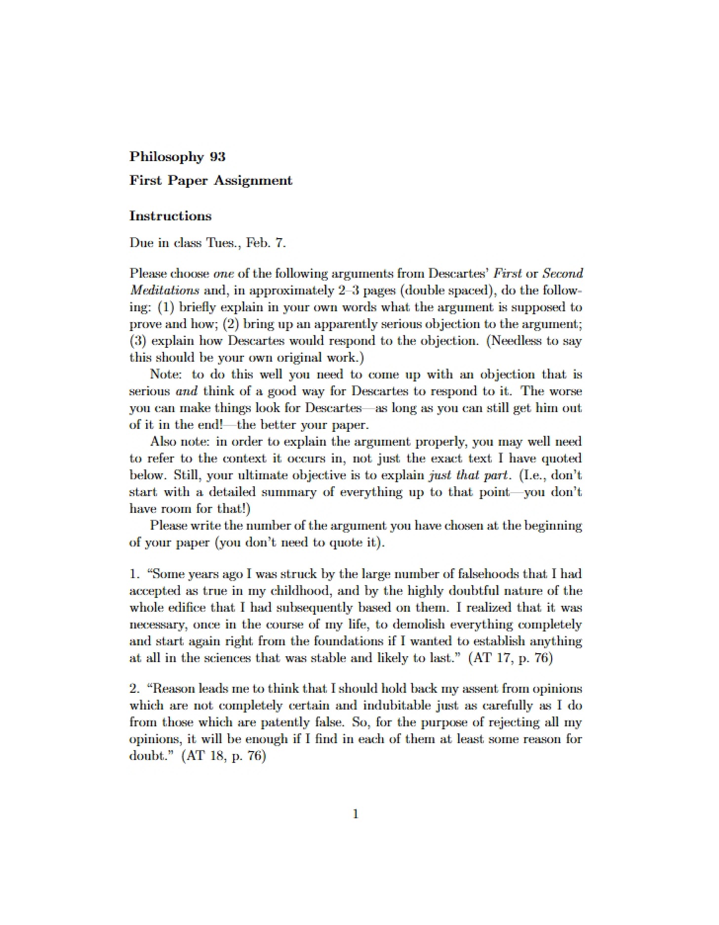 First Paper Assignment Philosophy 93