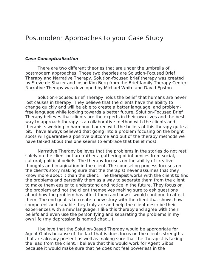 Case Conceptualization - Postmodern Approaches