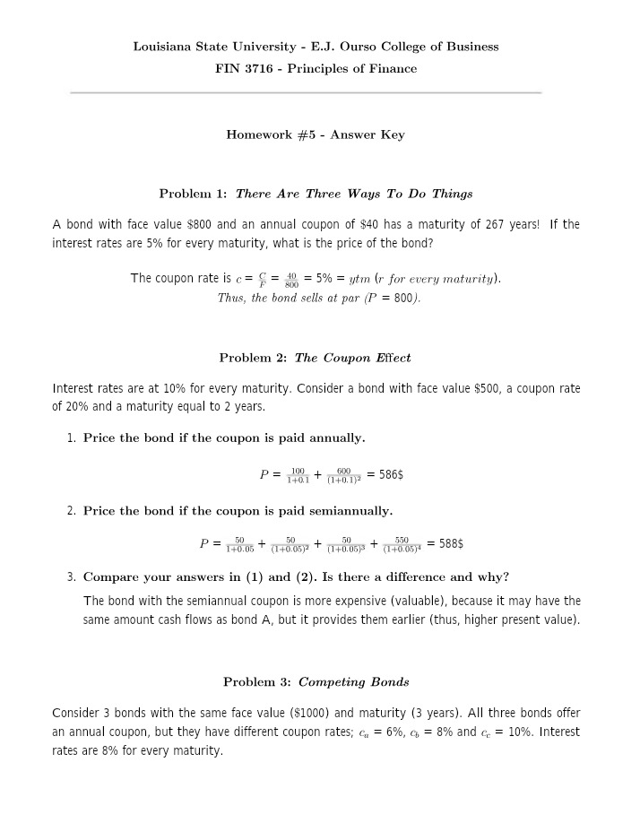 Bond Pricing and Coupon Rates - Principles of Finance